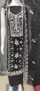Zarkan Stones Embroidered Formal Wear All Season Unstitched Heavy Georgette Salwar Kameez French Inner Bottom Dupatta Ethnic - Product Image 3