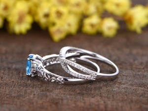 Anillo de compromiso de piedras preciosas de oro blanco de 14K con Topacio Azul de corte ovalado para regalo de aniversario, joyería de diamantes, anillo de bodas - Product Image 3
