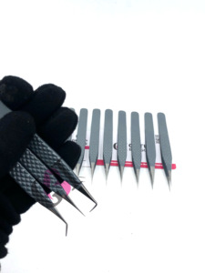 Pince à épiler pour extensions de cils droites à revêtement en poudre grise à 90 degrés de haute qualité Instruments de beauté en acier inoxydable à 45 degrés - Product Image 4