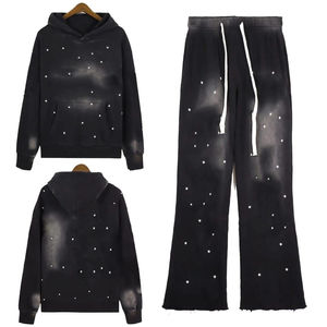 Pantalons de survêtement évasés en molleton 100% coton uni avec strass, lavage à l'acide, pour hommes, 450 g/m², poids lourd, à bon prix - Product Image 5