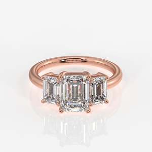 Bague à trois pierres en diamant taille émeraude cultivé en laboratoire avec or 14 carats – Collection unique de bagues en diamant - Product Image 6