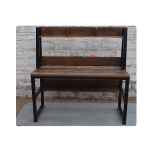 Table d'étude industrielle durable en fer et en bois avec cadre en métal noir finition en cire PP écologique pour bureau à domicile salon - Product Image 1