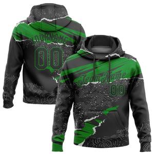 Vente en gros Livraison directe Cousu sur mesure Noir Herbe Vert Motif 3D Conception Papier déchiré Style Sport Pull Sweat à capuche - Product Image 1