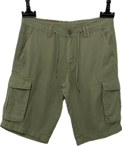 Short Cargo Dobby 100% coton délavé décontracté pour homme avec demi-pantalon respirant solide et demi-pantalon tissé à poches 3D - Product Image 1