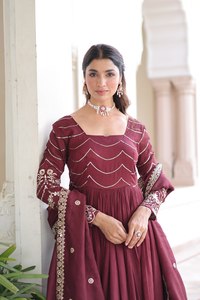 Vestido Largo Anarkali con Dupatta, Salwar Kameez para Mujer, para Fiestas y Bodas, Color Amarillo CYE, Lentejuelas, Poliéster, Largo hasta el Suelo, Moderno - Product Image 4