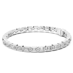 Pulsera de Tenis Chapada en Rodio de Plata 925 con Diamante de Corte Esmeralda Cultivado en Laboratorio Certificado por IGI, Engaste de Bisel para Regalo de Boda o Compromiso para Mujer - Product Image 1