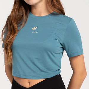 Crew Neck Lightweight Crop Tops for <b>Women</b> <b>Slim</b> <b>Fit</b> Short Style Custom Design Tshirts Eco-Friendly From Bangladeshi Supplier OEM - Product Image 2