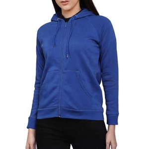 Sweat-shirt à capuche léger pour femme, à manches longues, avec double fermeture éclair, en coton et polyester tricoté, teint uni, pour l'automne - Product Image 3