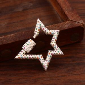 925 Sterling Silver Multi-Color CZ Carabiner Star Lock <b>Charms</b> for Unisex Fashion Necklace - Product Image 5