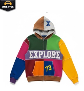 Sweat à capuche en polaire de haute qualité à deux tons avec patch personnalisé audacieux, tendance streetwear unisexe - Product Image 3