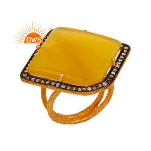 Meilleure vente en argent Sterling naturel Cz et pierre de lune jaune bague de déclaration bijoux personnalisés pour les femmes cadeau pour elle - Product Image 1