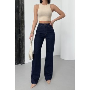Jean droit taille haute 7033 - Bleu moyen et teinté - Product Image 1