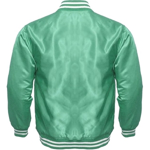 Chaqueta Varsity Premium para Hombre en Verde Espuma de Mar, Satinada y Brillante, Estilo Bomber Deportivo con Ribete Acanalado a Rayas, Alta Calidad - Product Image 2