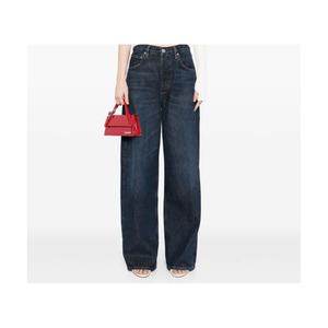 Pantalon en jean taille haute extra long personnalisé OEM pour femmes, tenue décontracté noir avec poches, style droit et design à bords bruts - Product Image 2