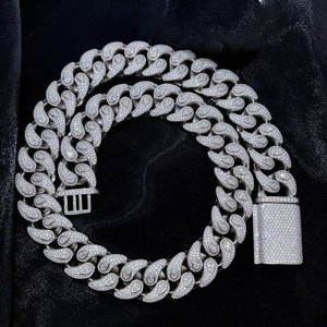 Cadena de eslabones cubanos de oro blanco de 14 quilates exclusiva, diseñador personalizado, mejora el corte brillante, Diamantes de moissanita de claridad VVS para bodas - Product Image 1