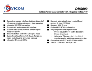 Davicom dm9000e Isa để Ethernet Mac điều khiển với tích hợp 10/100Mbps PHY - Product Image 3