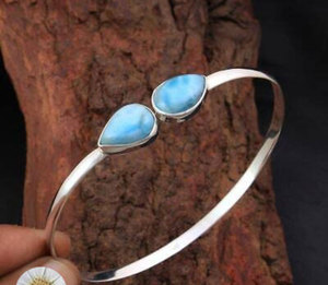 Awesome Handmade Sterling <b>Silver</b> <b>Bangle</b> Round Shape Larimar Smooth Gemstone 10mm Summer Sale Cheapest Price Jewelry for All - Product Image 3