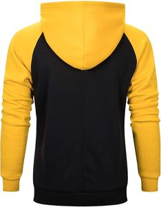 Sweatshirts à capuche décontractés pour hommes 100% polyester à manches longues et blocs de couleurs avec patchwork et poche - Product Image 2