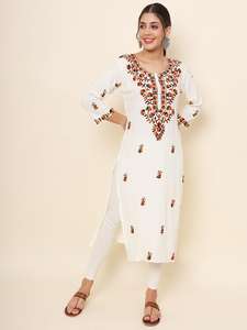 À la mode indien Premium qualité Maruti mode femmes vêtements de mariage rayonne Kurti Chikankari broderie travail lourd rayonne pantalon - Product Image 4