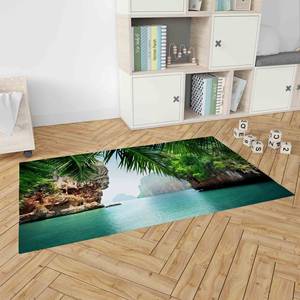 Tapis imprimé paysage marin - Tapis de couloir vert vue mer tropicale côtière, avec tapis à poils doux - Product Image 3