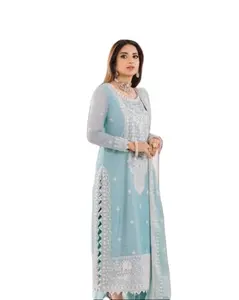 Pakaian pesta desainer India Pakistan Salwar Kameez setelan wanita desain tradisional rumput Shalwar Kameez untuk musim panas