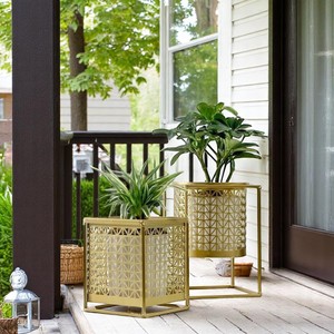 Juego de macetas de Metal grandes con recubrimiento de polvo negro hecho a mano indio 2 macetas suculentas hexagonales elegantes para exhibición y decoración del hogar - Product Image 4