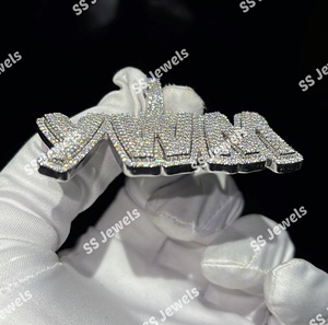 12,50 CTW redondo VVS1 Moissanite colgante personalizado Hip Hop Iced Letter 925 Plata encanto collar perfecto regalo de cumpleaños - Product Image 3