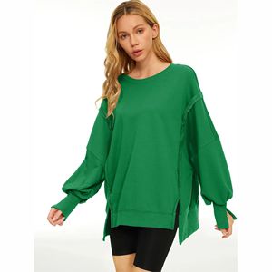 Sudadera de lona oversize para mujer con apliques formales, cuello redondo, manga larga, logotipo personalizado, top único, ligera para invierno - Product Image 5