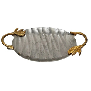 Bandeja Ovalada Exclusiva de Acero Inoxidable Martillado Dorado con Asas Doradas, Bandeja Decorativa de Metal para Hogar, Hotel y Restaurante - Product Image 6