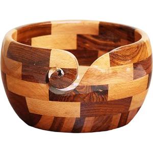 Cuenco de hilo de madera hecho a mano natural, cuencos de almacenamiento de hilo de ganchillo para tejer ganchillo, cuenco de hilo de madera del exportador indio - Product Image 1