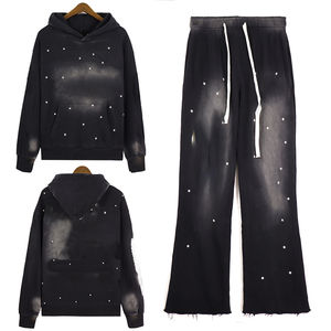 Pantalon de survêtement évasé noir 100% survêtement uni sweat à capuche lavé à l'acide bas évasés personnalisés Fitness vêtements de sport grande taille ensembles respirants - Product Image 1