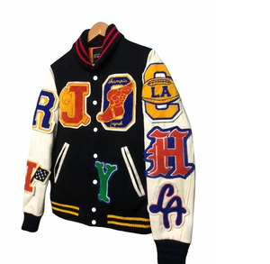 Veste de baseball universitaire personnalisée en laine avec manches en cuir brodées / logos en chenille - Product Image 6