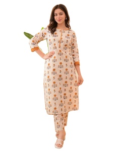 Conjunto de Kurti y Pantalón con Corte Recto y Bordes Decorativos, en Colores Atractivos, Ideal para Fiestas o Eventos de Oficina, para Adultos o Chicas - Product Image 1