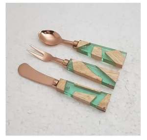 Ensemble de couverts en acier inoxydable de luxe avec manche en résine, miroir, pour mariage, maison, restaurant, haute qualité, écologique, personnalisable - Product Image 5