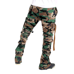 2025 pantalones de chándal apilados de retales con logotipo estampado de algodón informal para hombre personalizados con ropa de calle pantalones de chándal acampanados - Product Image 5