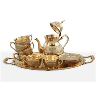 Juego de Café o Té Vintage de Latón de Alta Calidad con Hermoso Grabado, Acabado Pulido y Color Blanco para Hogar y Hotel