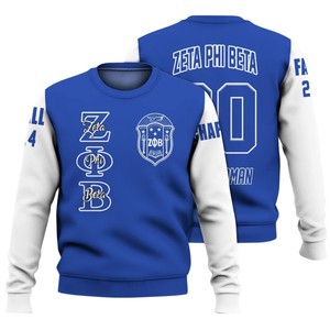 Sudadera Azul con Cuello Redondo de la Hermandad Zeta Phi Beta para Mujer, Bordado con Letras Griegas, Prenda de 1920 - Product Image 3