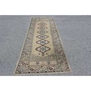 พรมข้างเตียงทำด้วยมือสีเบจ3.5 x 10.9ft คลาสสิกพรมยางเย็บปะติดปะต่อกันทรงสี่เหลี่ยมผืนผ้าสำหรับห้องนั่งเล่นพรมยางสำหรับวัยรุ่น - Product Image 1