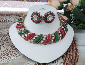 Conjunto de collar de Polki de lujo Italiano Meena Work Indian Bridal Jewelry Collar llamativo con detalles intrincados para fiestas, festivales - Product Image 3