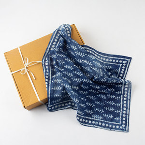 Pañuelos de algodón de verano con estampado de bloque de mano, bloque de hoja índigo impreso para uso en exteriores como cubierta para la cabeza - Product Image 4