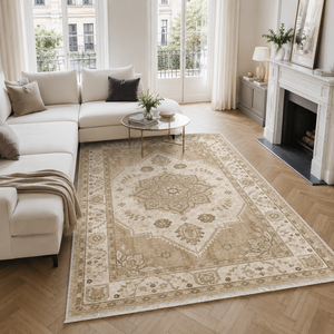 Netline Home Crossed Border Soft White <b>Traditional</b> Washable <b>Rug</b> - Product Image 1