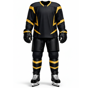 Maillot de Hockey sur Glace Imprimé Noir et Or Personnalisé pour Équipe – Maillot d'Entraînement Professionnel avec Design Avant et Arrière Personnalisable, Logo Personnalisé, Respirant et Séchage Rapide - Product Image 1