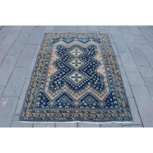 Alfombra de 5.2x7.7 pies, Alfombra Vintage Grande, Alfombra con Rayas Azules - Product Image 1