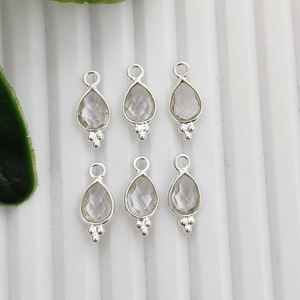 Charmes en quartz clair en forme de poire avec sertissage en argent sterling, pendentif en quartz clair en forme de poire avec sertissage en argent sterling, fabrication de bijoux en vrac - Product Image 1
