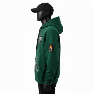 Sudadera con Capucha Premium de 350 GSM con Cremallera, Felpa Suave de Algodón y Poliéster, Color Verde, Parche Frontal con Bordado, Logotipo Personalizado, Sudadera Básica con Cremallera - Product Image 3