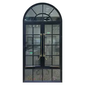 Vintage bakır özel kemerli demir çelik özel cam siyah kanatlı alüminyum pencereler
