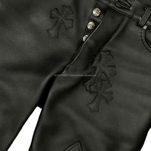 กางเกงหนังผู้ชายคุณภาพสูง สไตล์ลำลอง สีพื้น ขายดี กางเกงหนังสตรีทแวร์สำหรับนักขี่มอเตอร์ไซค์ หนังแท้ - Product Image 3