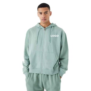 2025 à la mode hommes hiver gymnastique fermeture éclair à capuche écologique respirant polaire poids lourd coton brodé Streetwear en gros - Product Image 1