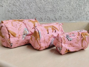 Handmade Quilted Animal Printed Vintage Eco-Friendly Cotton Durable Water Resistant <b>Large</b> Cosmetic Case | Travel Holiday - Product Image 4