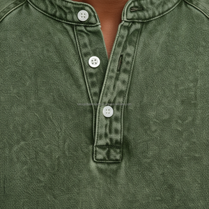 Camiseta Henley Extra Grande Personalizada para Hombre, Algodón Lavado, Manga Corta, Alta Calidad, Ligera, Secado Rápido, Fabricante OEM ODM - Product Image 6